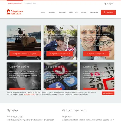 Adoptionscentrum Uppland startsida 2021