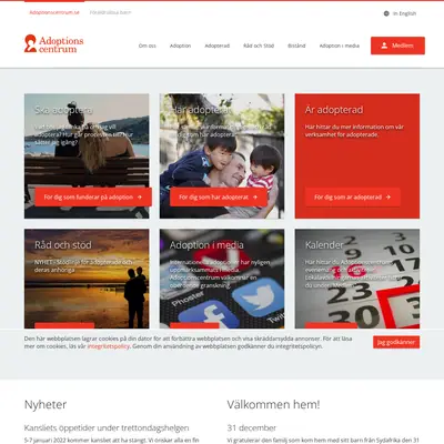 Adoptionscentrum Uppland startsida 2022