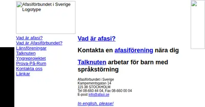 Tidningen Afasi startsida 2002