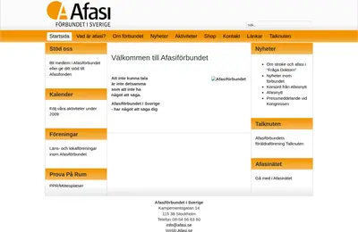 Tidningen Afasi startsida 2009
