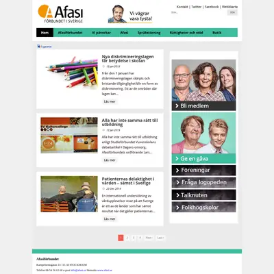 Tidningen Afasi startsida 2015