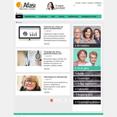 Tidningen Afasi startsida 2019