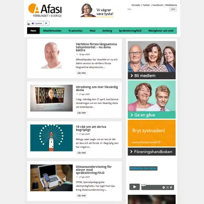 Tidningen Afasi startsida 2020