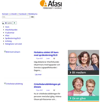 Tidningen Afasi startsida 2021