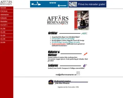 Affärsresenären startsida 1996