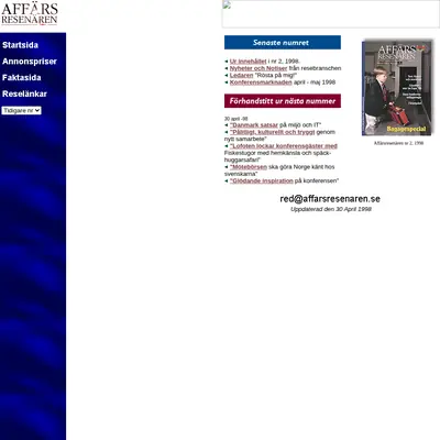 Affärsresenären startsida 1998