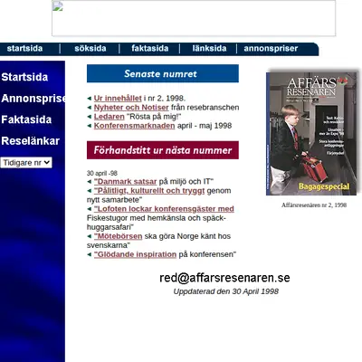 Affärsresenären startsida 1999