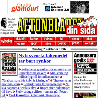 Aftonbladet startsida 1996