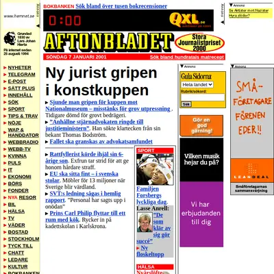 Aftonbladet startsida 2001