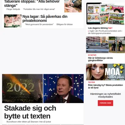 Aftonbladet startsida 2022