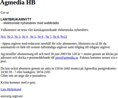 www.agmedia.se startsida 2003