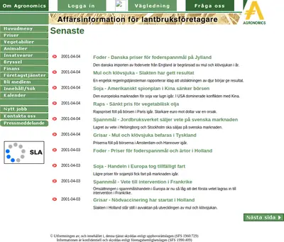 www.agronomics.se startsida 2001