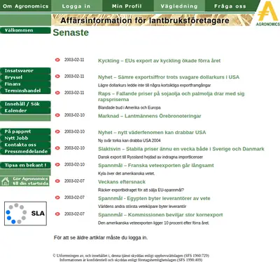 www.agronomics.se startsida 2003
