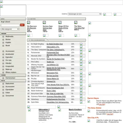 Åhléns Magasin startsida 2003