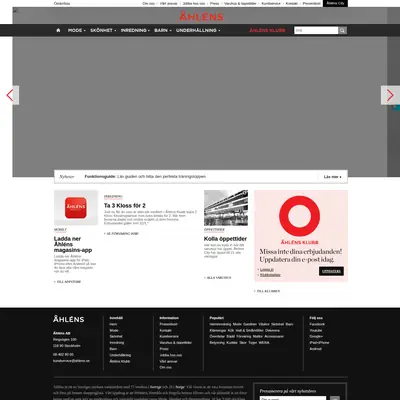 Åhléns Magasin startsida 2013