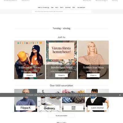 Åhléns Magasin startsida 2019