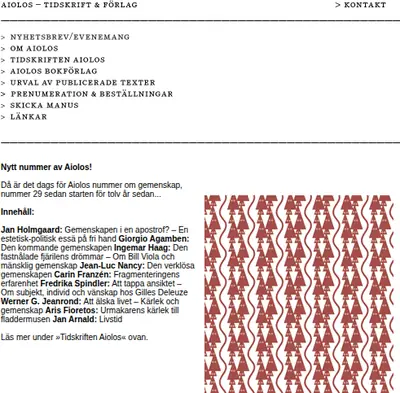 Aiolos - tidskrift för litteratur, teori och estetik startsida 2007