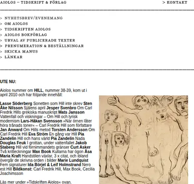 Aiolos - tidskrift för litteratur, teori och estetik startsida 2010