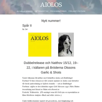 Aiolos - tidskrift för litteratur, teori och estetik startsida 2017