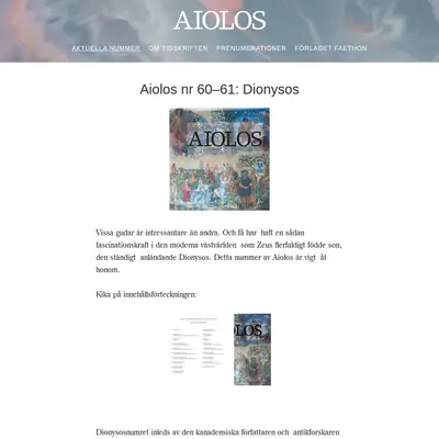 Aiolos - tidskrift för litteratur, teori och estetik startsida 2019