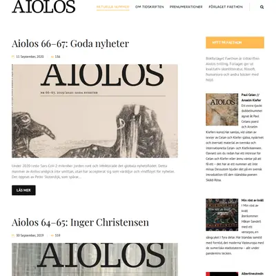 Aiolos - tidskrift för litteratur, teori och estetik startsida 2021