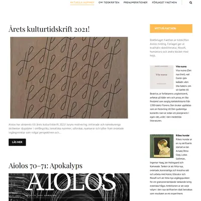 Aiolos - tidskrift för litteratur, teori och estetik startsida 2022