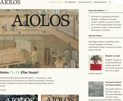 Aiolos - tidskrift för litteratur, teori och estetik startsida 2023