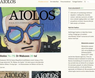 Aiolos - tidskrift för litteratur, teori och estetik startsida 2024