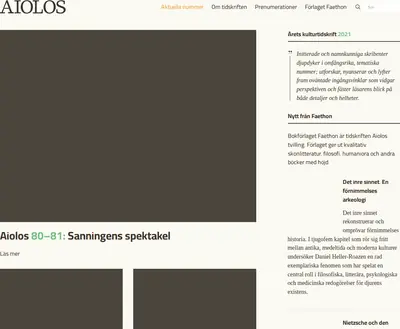 Aiolos - tidskrift för litteratur, teori och estetik startsida 2026