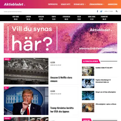 aktiebladet.se startsida 2020