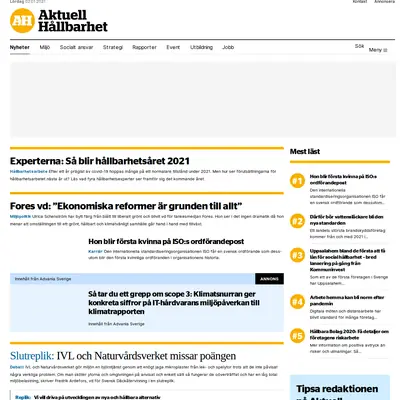 aktuellhallbarhet.se startsida 2021