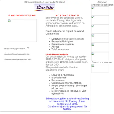 aland.se startsida 2003