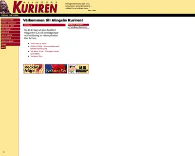 Alingsås-Kuriren med Vårgårda-Kuriren och Sollebrunns-Kuriren startsida 2006