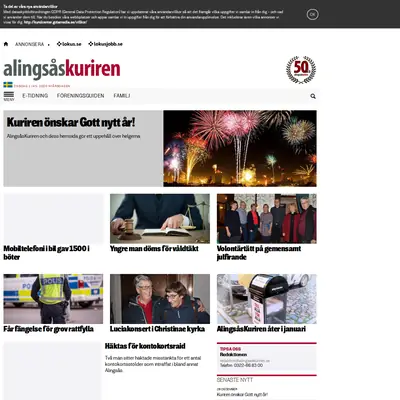 Alingsås-Kuriren med Vårgårda-Kuriren och Sollebrunns-Kuriren startsida 2020