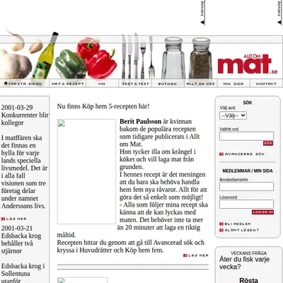 Allt om Mat startsida 2001