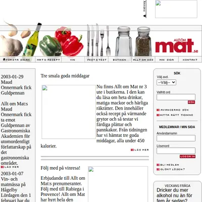 Allt om Mat startsida 2003