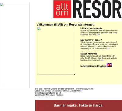 Allt om Resor startsida 2003
