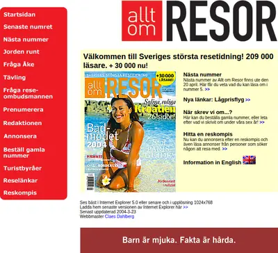 Allt om Resor startsida 2004