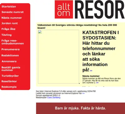 Allt om Resor startsida 2005