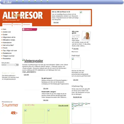 Allt om Resor startsida 2007