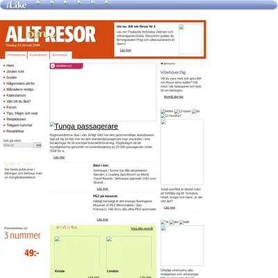 Allt om Resor startsida 2008