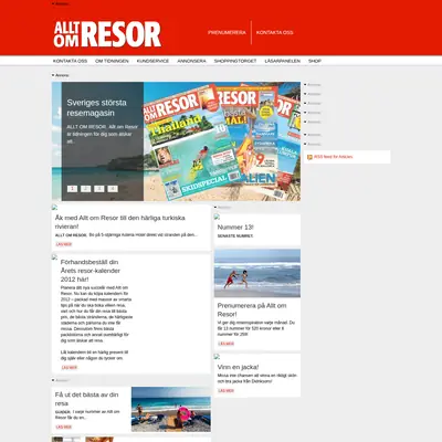 Allt om Resor startsida 2012