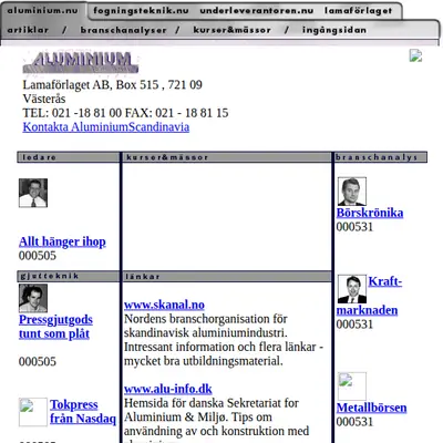 Aluminium Scandinavia startsida 2001