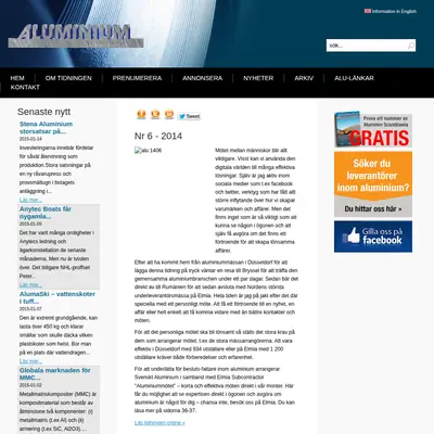 Aluminium Scandinavia startsida 2015