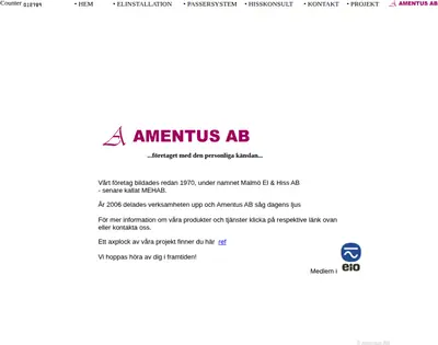 www.amentus.se startsida 2009