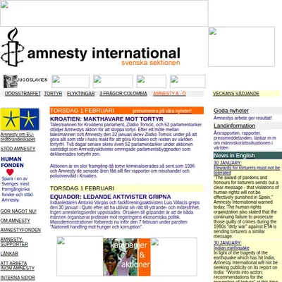 Amnesty Press startsida 2001