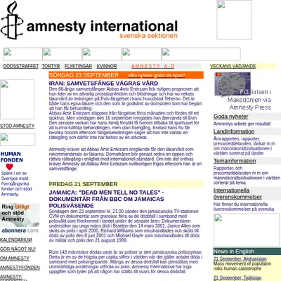 Amnesty Press startsida 2002