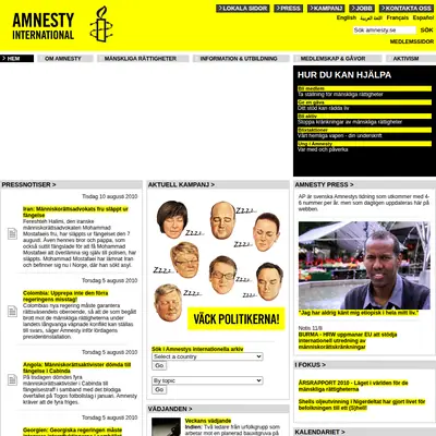 Amnesty Press startsida 2010