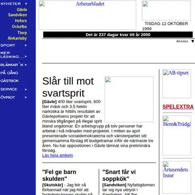 Arbetarbladet startsida 1999