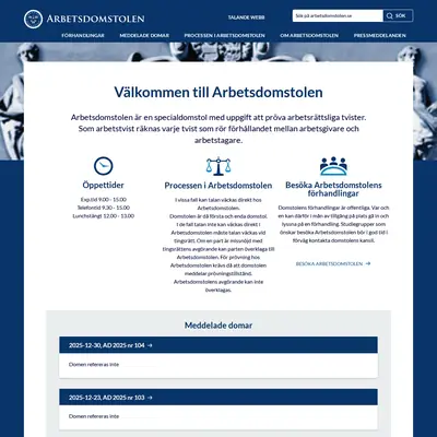 Arbetsdomstolens domar (AD) startsida 2026
